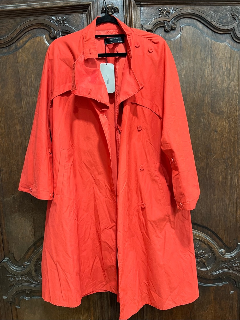 Zara Coral-Red Lightweight Trench Coat